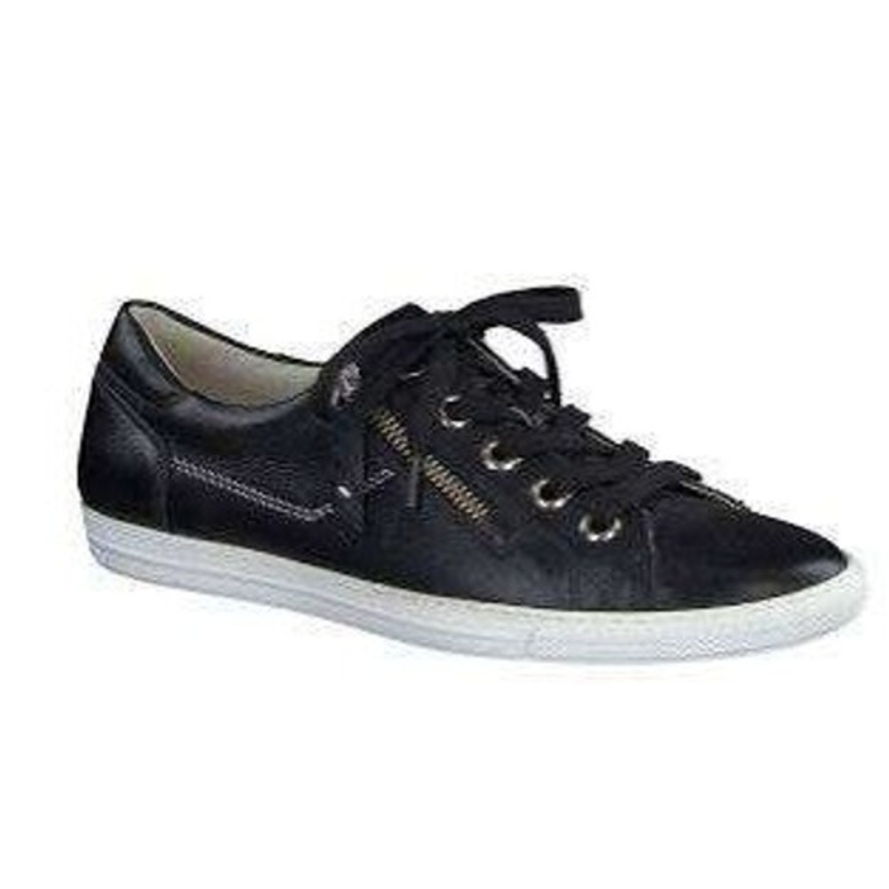 Paul Green Black Leather Side Zip Lace up Moto Addie Sneaker Casual Neutral US 6